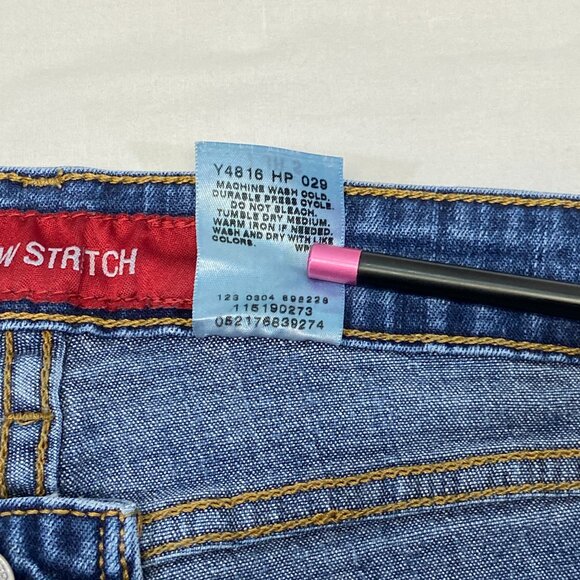 Levi’s 519 Low Rise Flare Jeans Faded Medium Wash Distressed Stretch Denim 7S - Picture 14 of 14